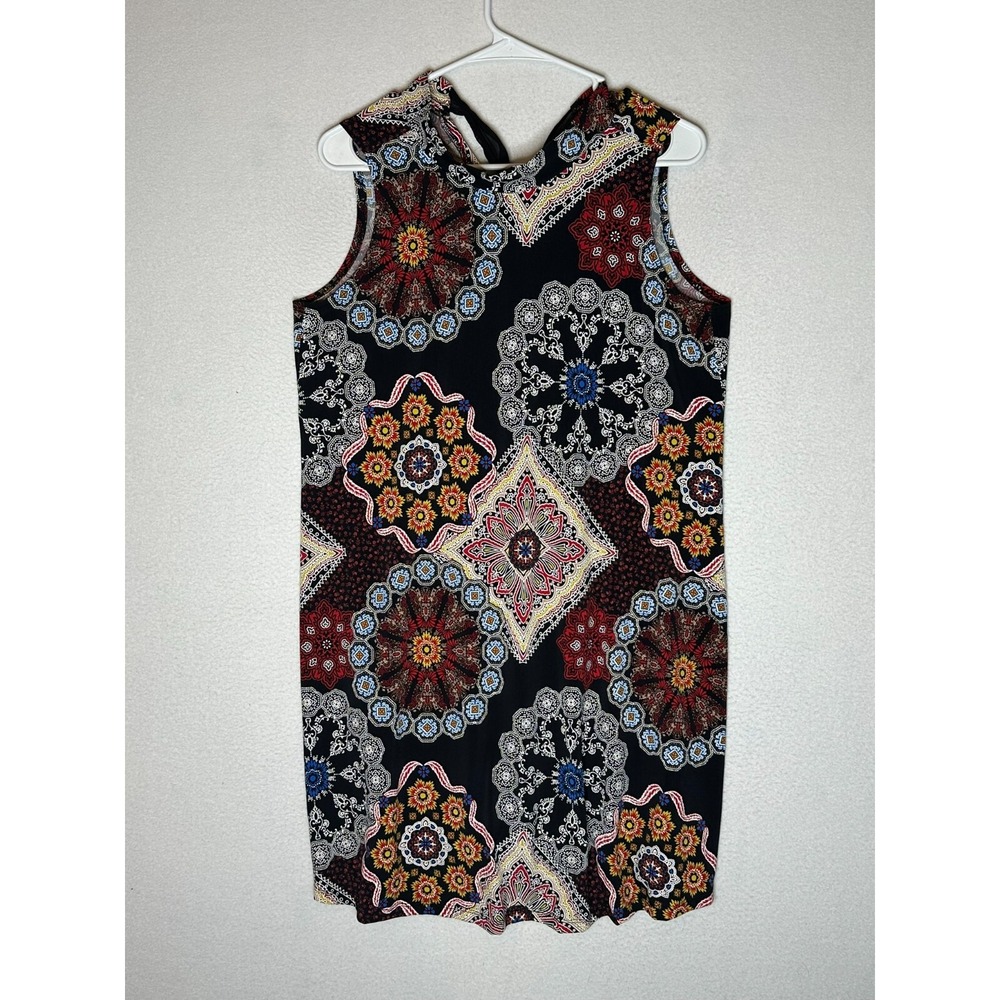 Robbie Bee Black Patterned Sleeveless Dress Womens Petite M PM Tie Back Short
